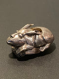 Rare Antique 800 Silver Figural Rabbit Holding Corn Hat/Lapel Clip German c1890