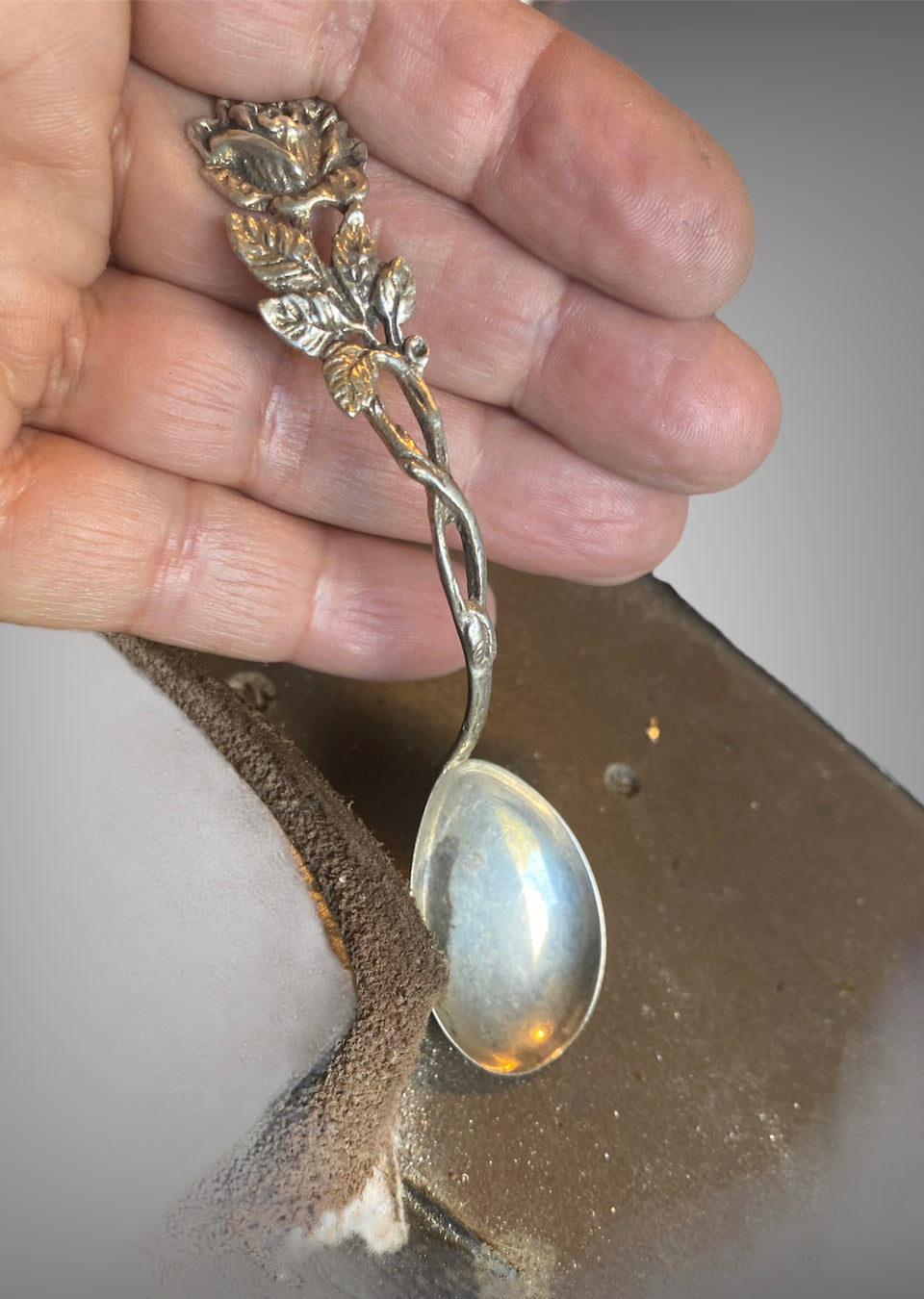 Moonstone Cuff Bracelet Vintage Hildesheimer Rose Teaspoon 835 Silver Handmade Statement Bracelet Australia