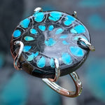 Handmade Sterling Silver Ammonite Inlaid with Sleeping Beauty Turquoise Ring