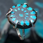 Handmade Sterling Silver Ammonite Inlaid with Sleeping Beauty Turquoise Ring