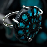 Handmade Sterling Silver Ammonite Inlaid with Sleeping Beauty Turquoise Ring