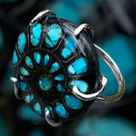 Handmade Sterling Silver Ammonite Inlaid with Sleeping Beauty Turquoise Ring