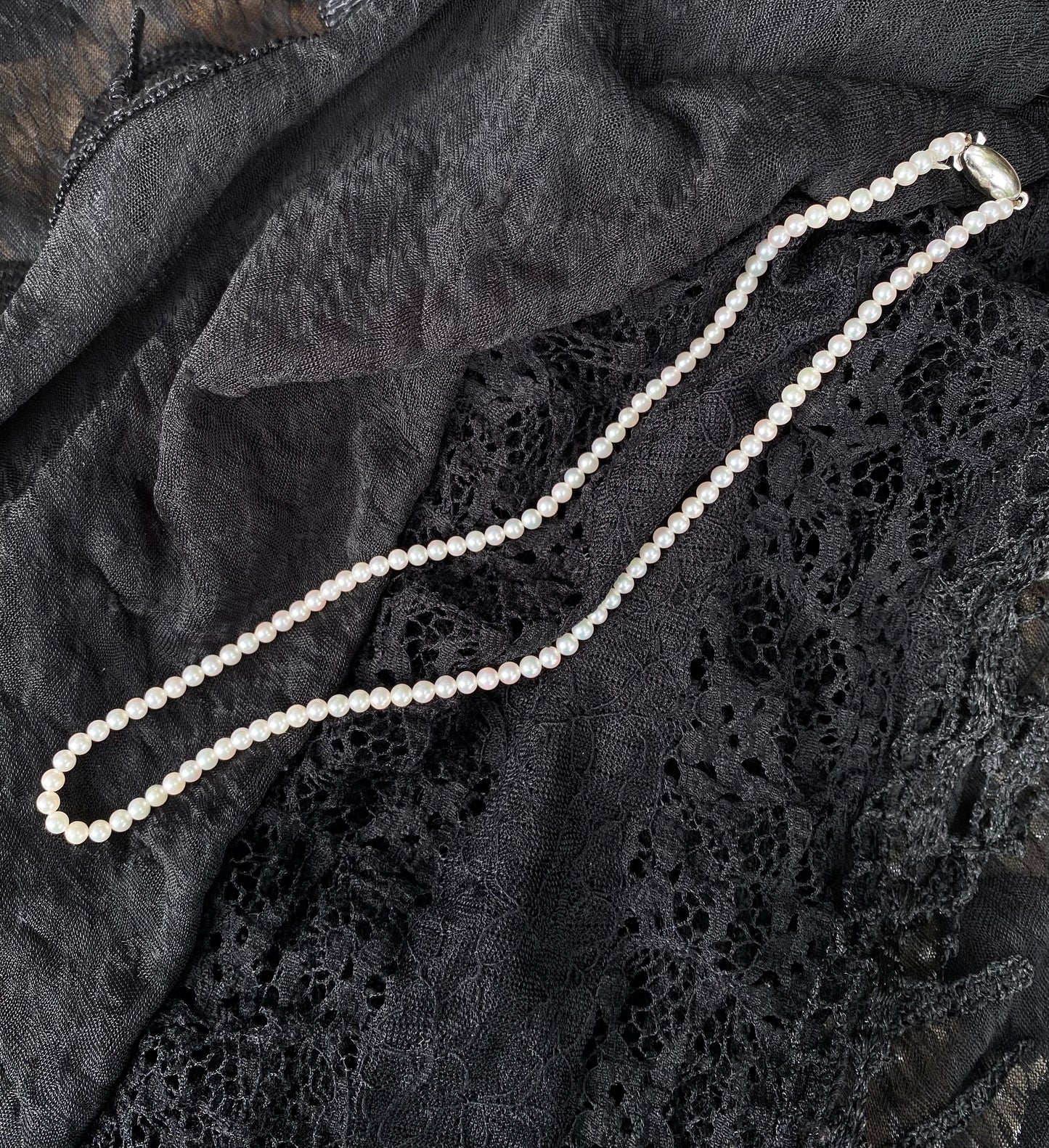 Vintage Seed Pearl Choker Necklace Sterling Silver Clasp