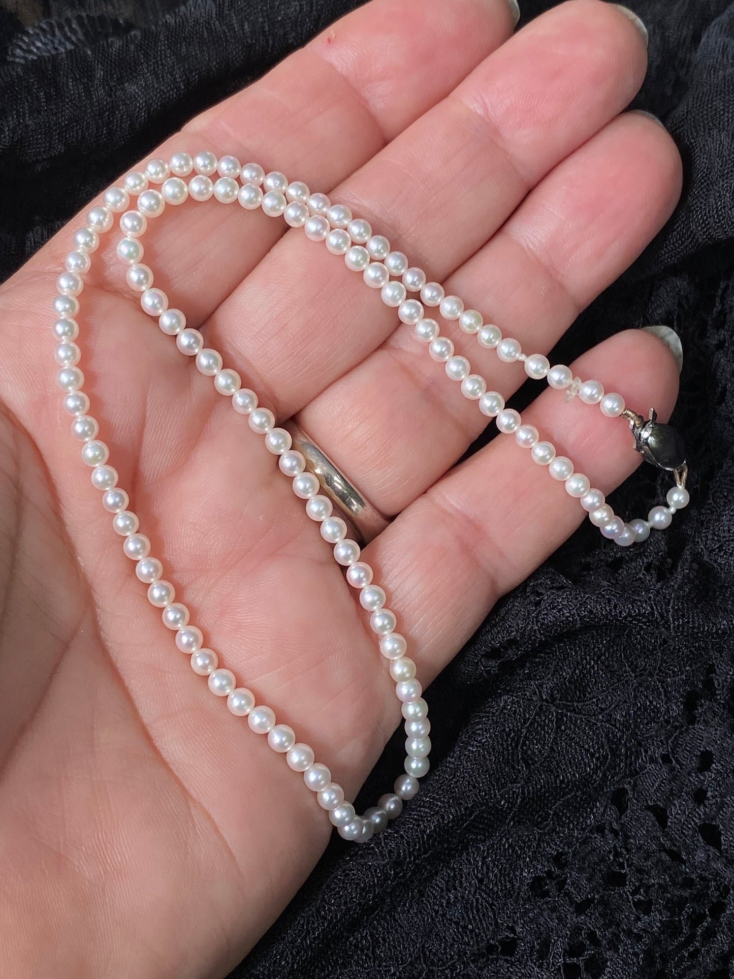 Vintage Seed Pearl Choker Necklace Sterling Silver Clasp