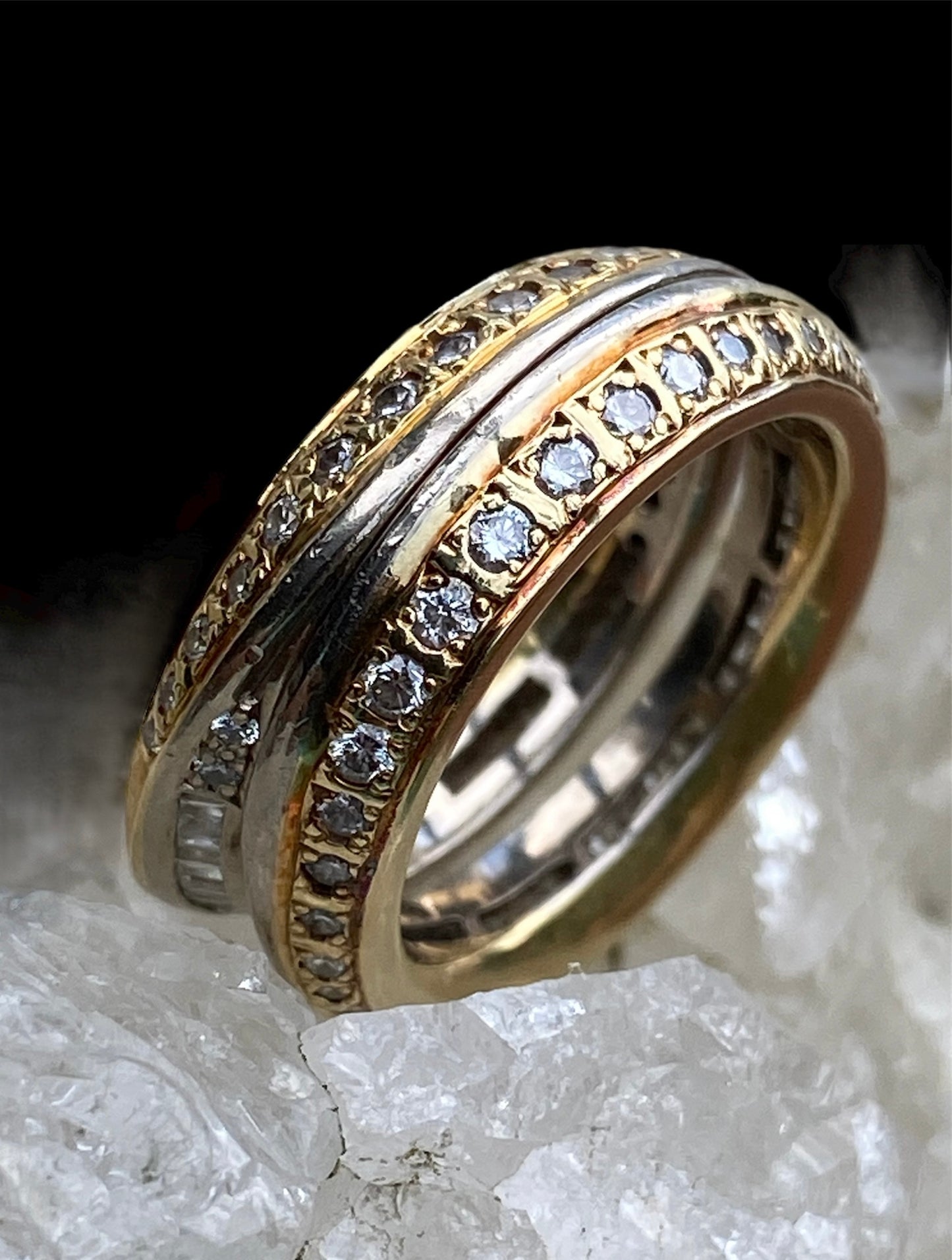 Two 18kt Yellow and White Gold Lady's Entwined Double Band Rings