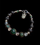 Emerald Bead, Lava stone and Prehnite Bracelet