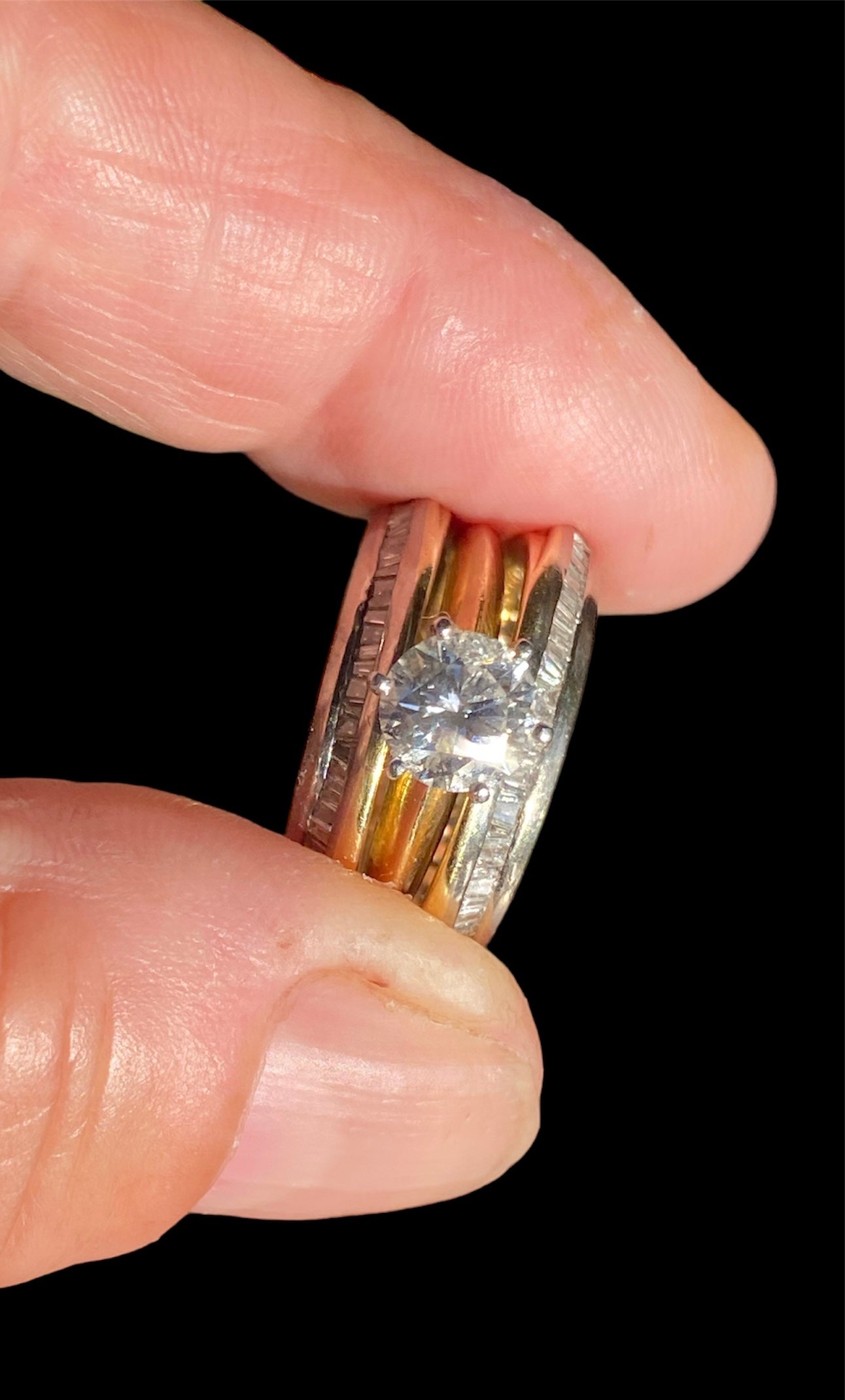 Two 18kt Yellow and White Gold Lady's Entwined Double Band Rings