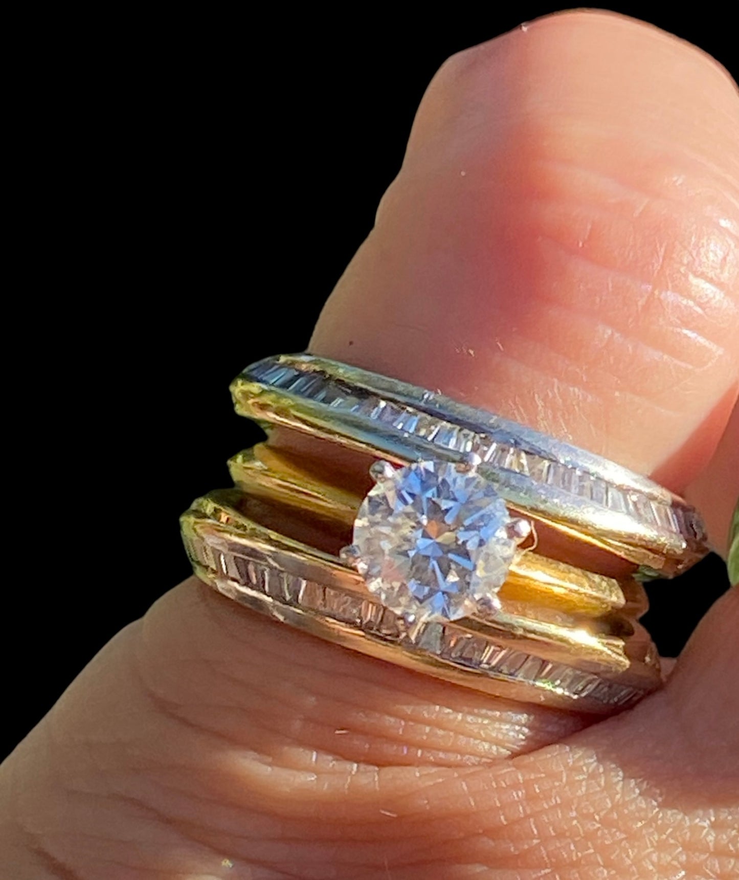 Two 18kt Yellow and White Gold Lady's Entwined Double Band Rings