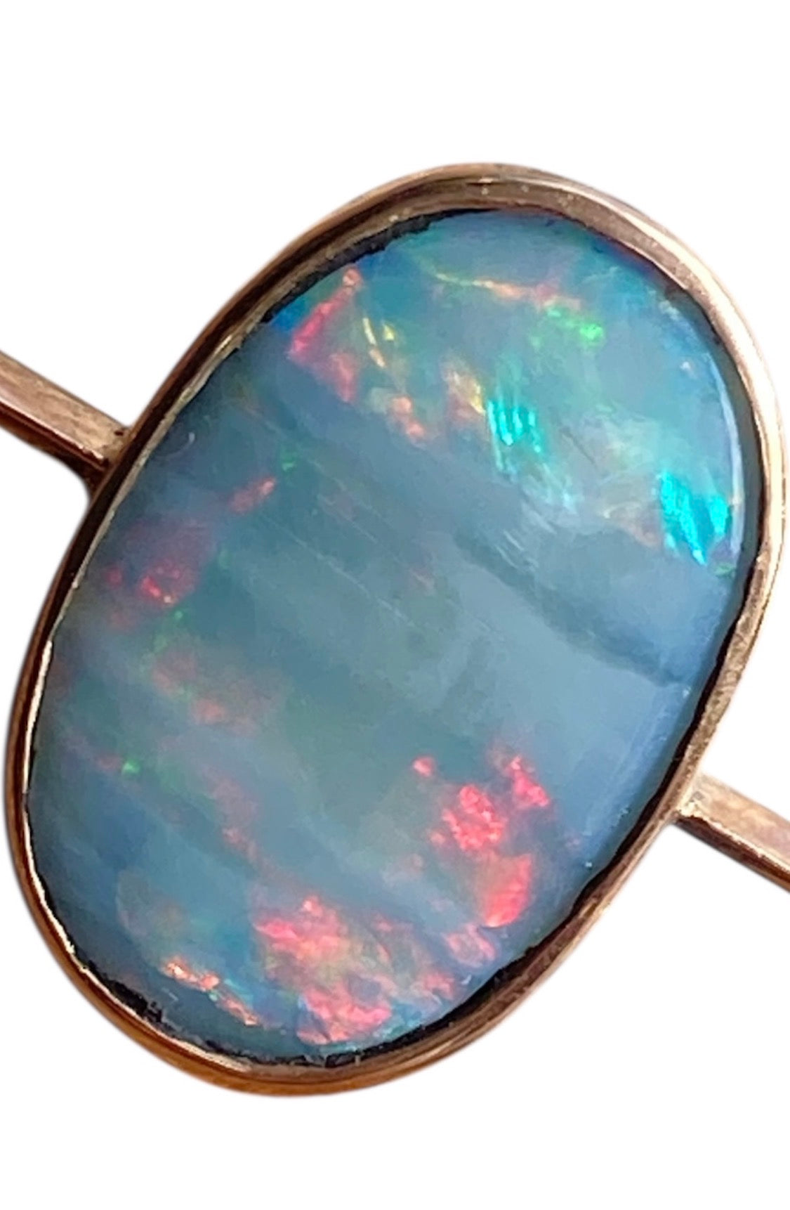 Edwardian 9ct Rose Gold Australian Black Opal Bar Brooch Antique Safety Chain