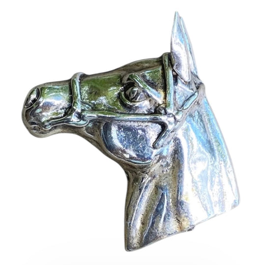 Vintage Sterling Silver Horse Head Brooch Sculptural Equestrian Statement Pin