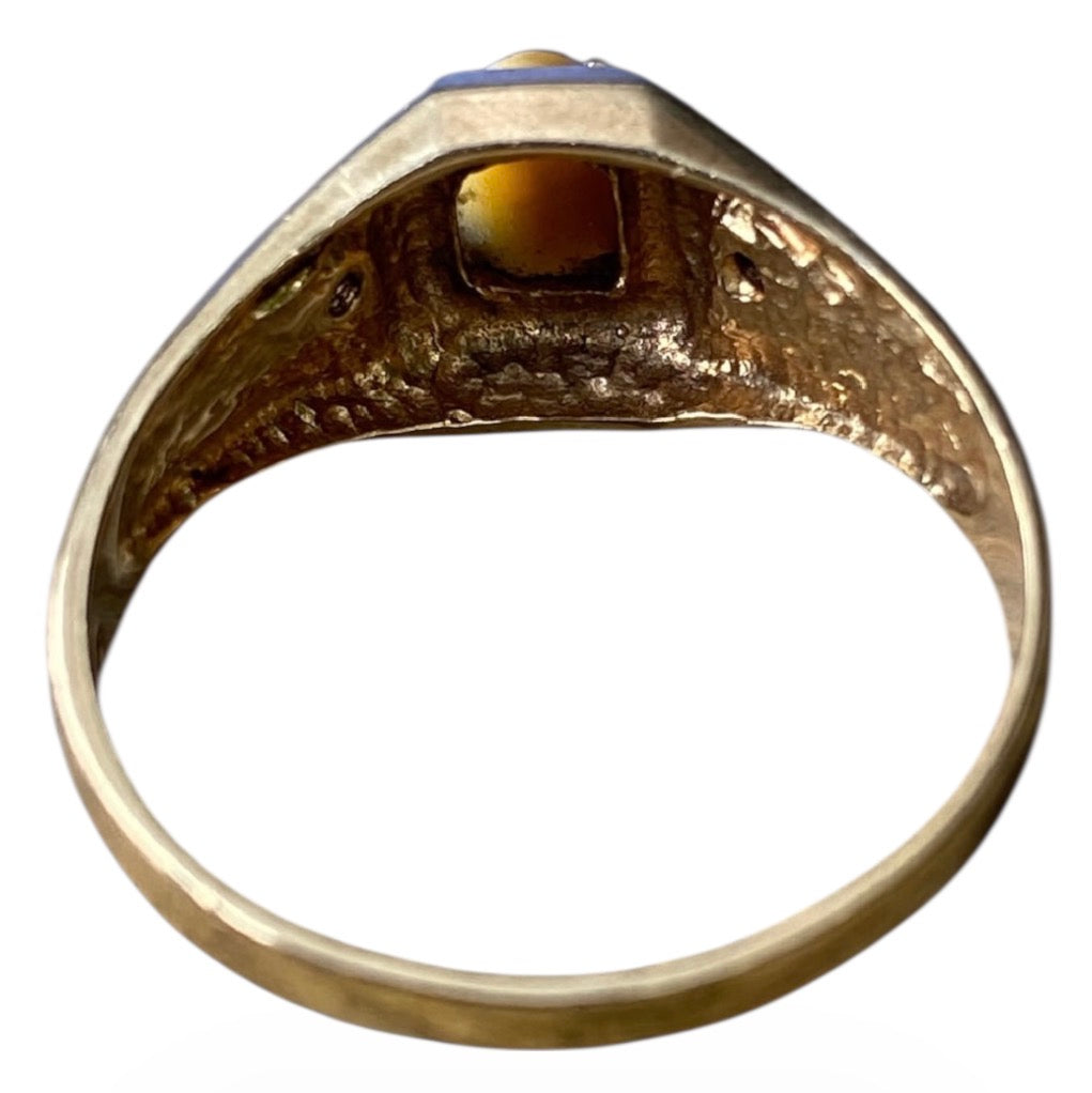Vintage 10K Gold Tigers Eye Ring with Diamond Accents