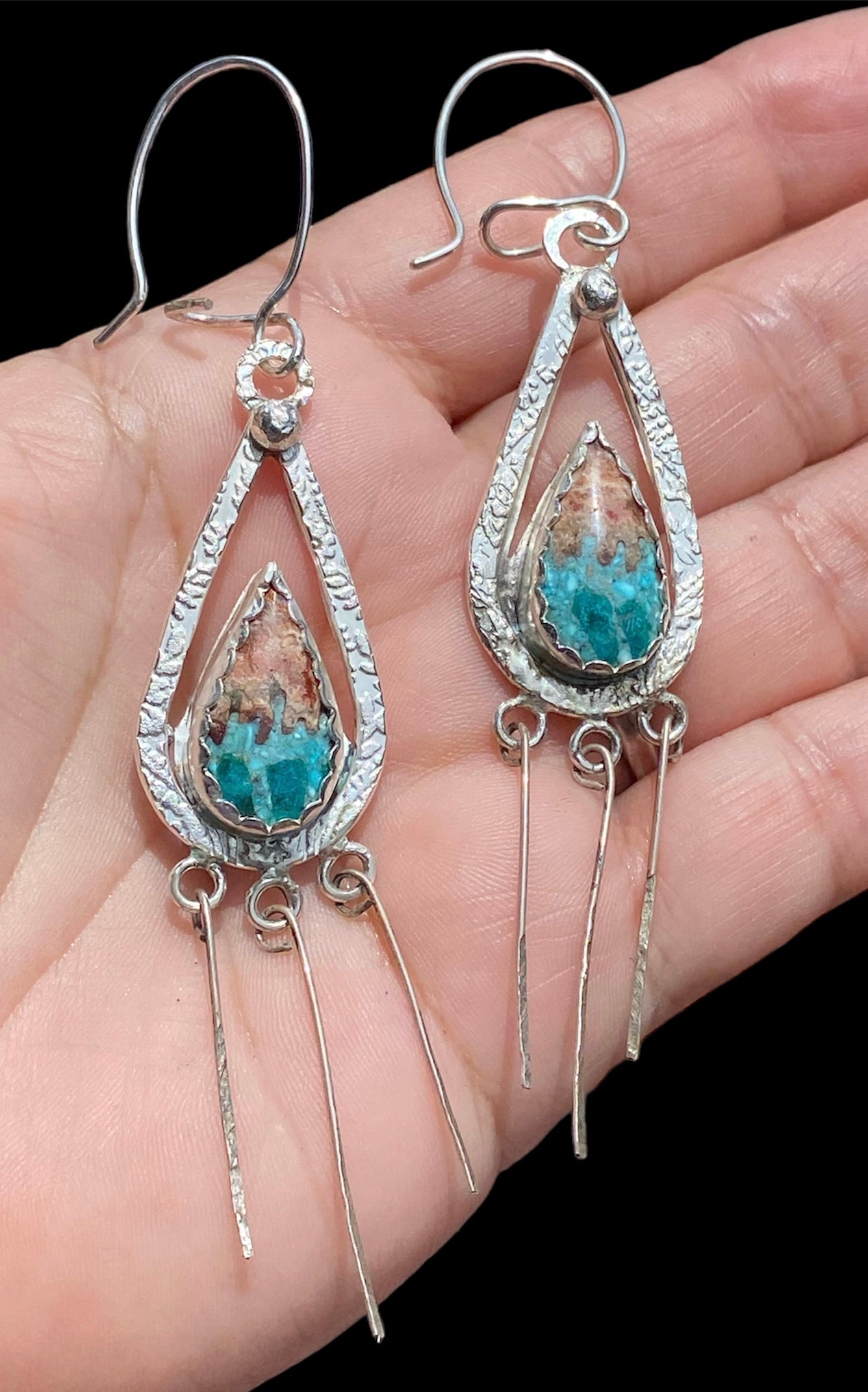 Handmade Bacon Opal & Turquoise Inlay Earrings sold