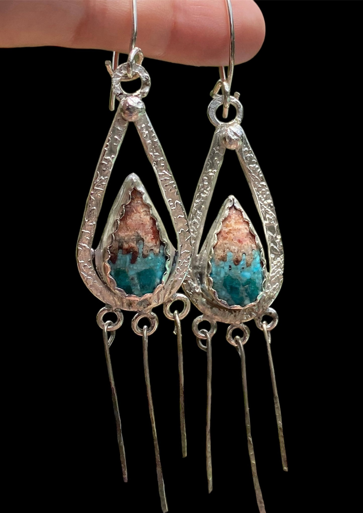 Handmade Bacon Opal & Turquoise Inlay Earrings sold