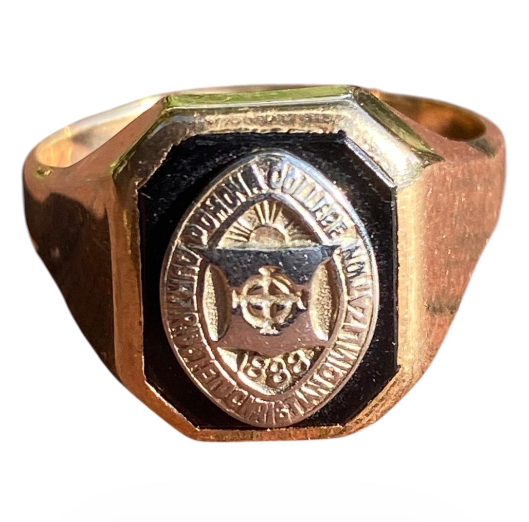 Vintage 14k Gold Pomona College 1888 Signet Ring Black Onyx Mens Ring Size 10