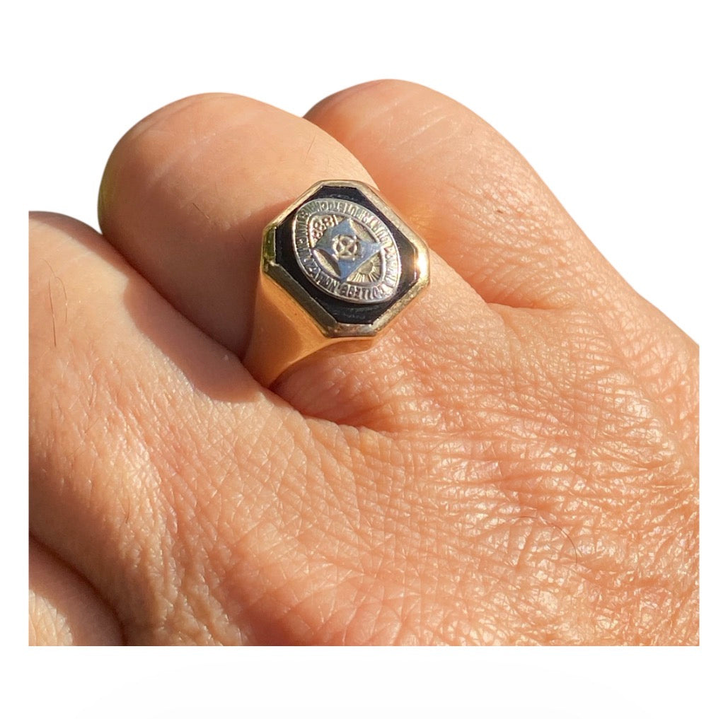 Vintage 14k Gold Pomona College 1888 Signet Ring Black Onyx Mens Ring Size 10