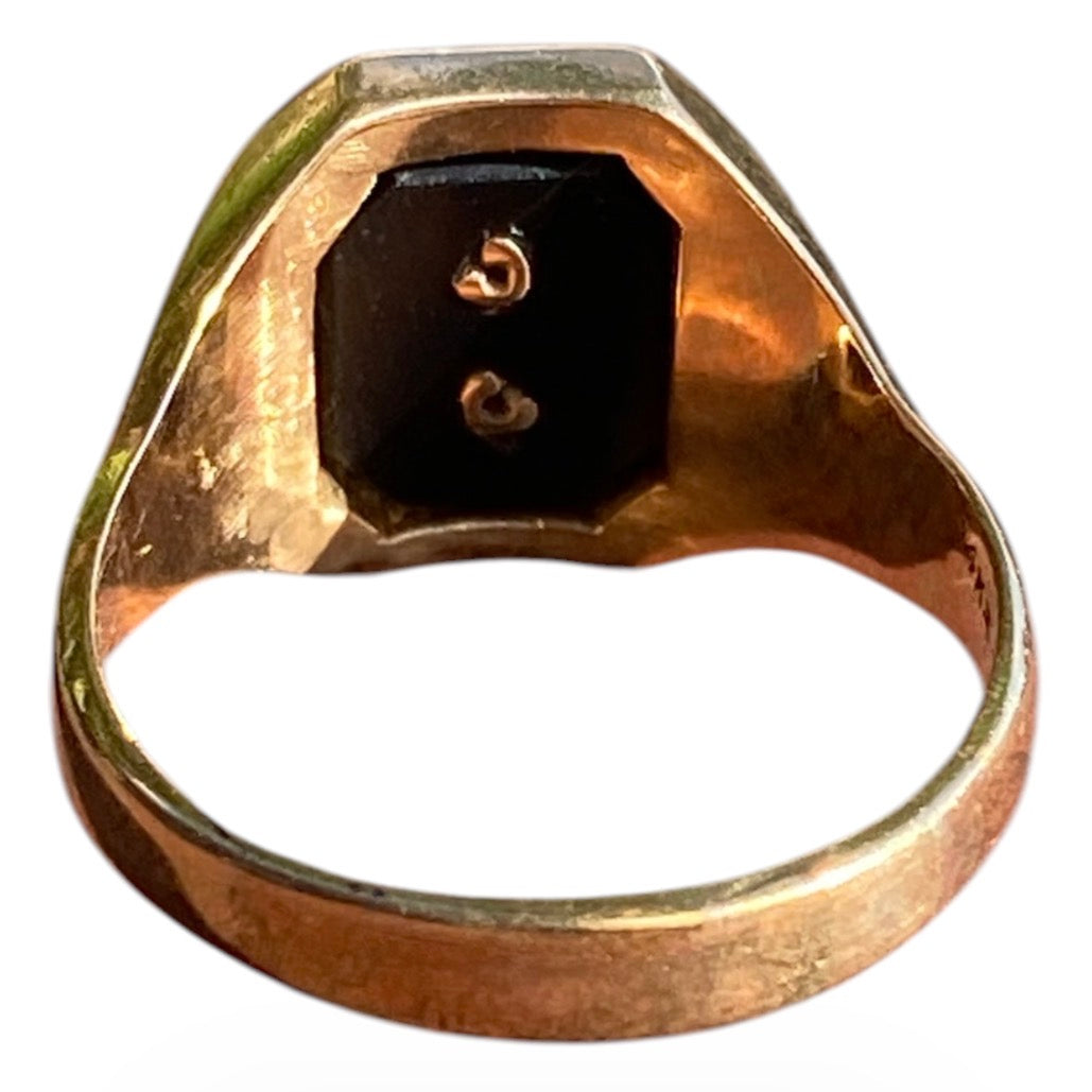 Vintage 14k Gold Pomona College 1888 Signet Ring Black Onyx Mens Ring Size 10