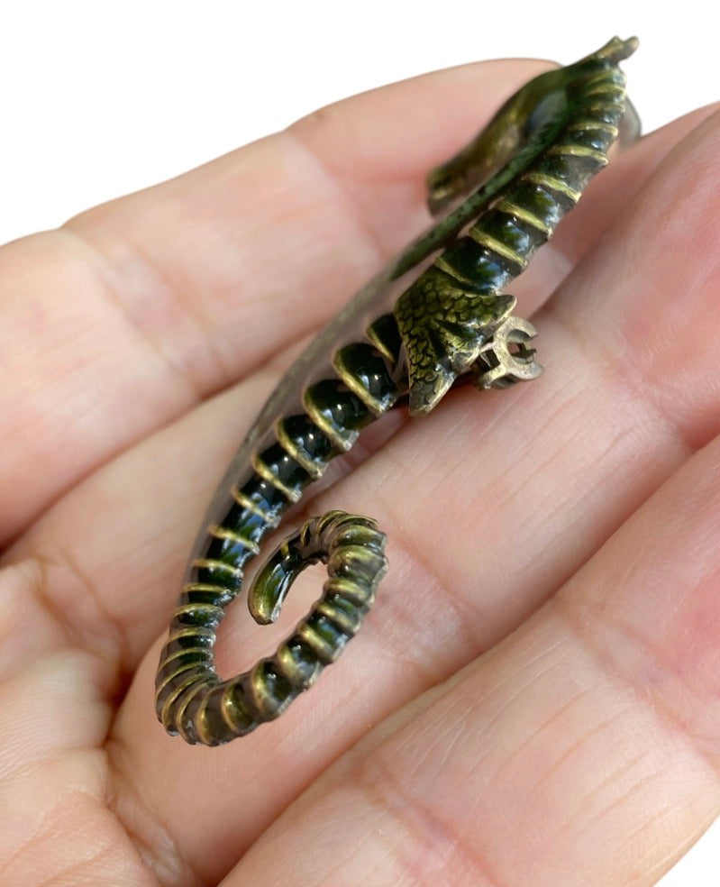 Vintage Seahorse Brooch Pin Brass Enamel Statement Jewelry 2.25 Inch