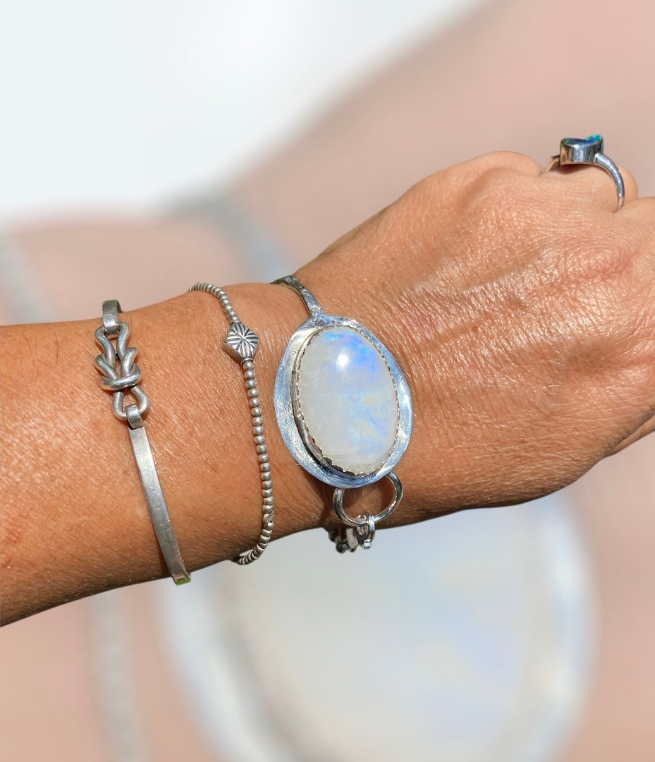 Moonstone Cuff Bracelet Vintage Hildesheimer Rose Teaspoon 835 Silver Handmade Statement Bracelet Australia