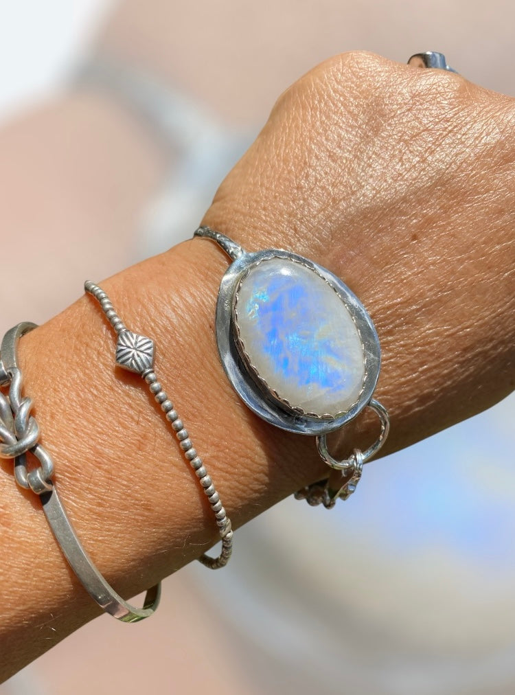 Moonstone Cuff Bracelet Vintage Hildesheimer Rose Teaspoon 835 Silver Handmade Statement Bracelet Australia