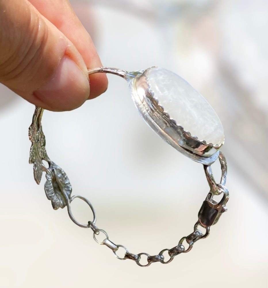 Moonstone Cuff Bracelet Vintage Hildesheimer Rose Teaspoon 835 Silver Handmade Statement Bracelet Australia