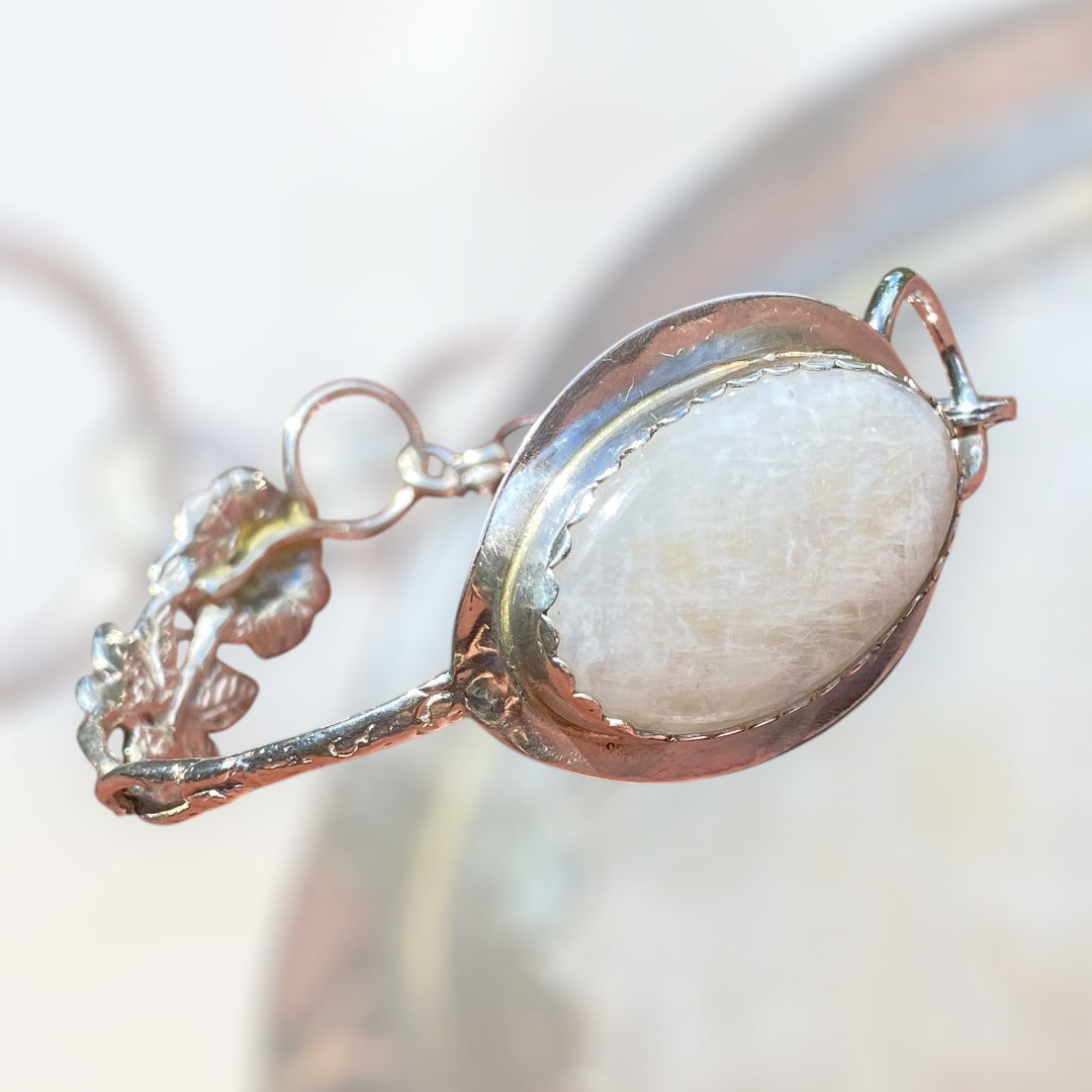 Moonstone Cuff Bracelet Vintage Hildesheimer Rose Teaspoon 835 Silver Handmade Statement Bracelet Australia