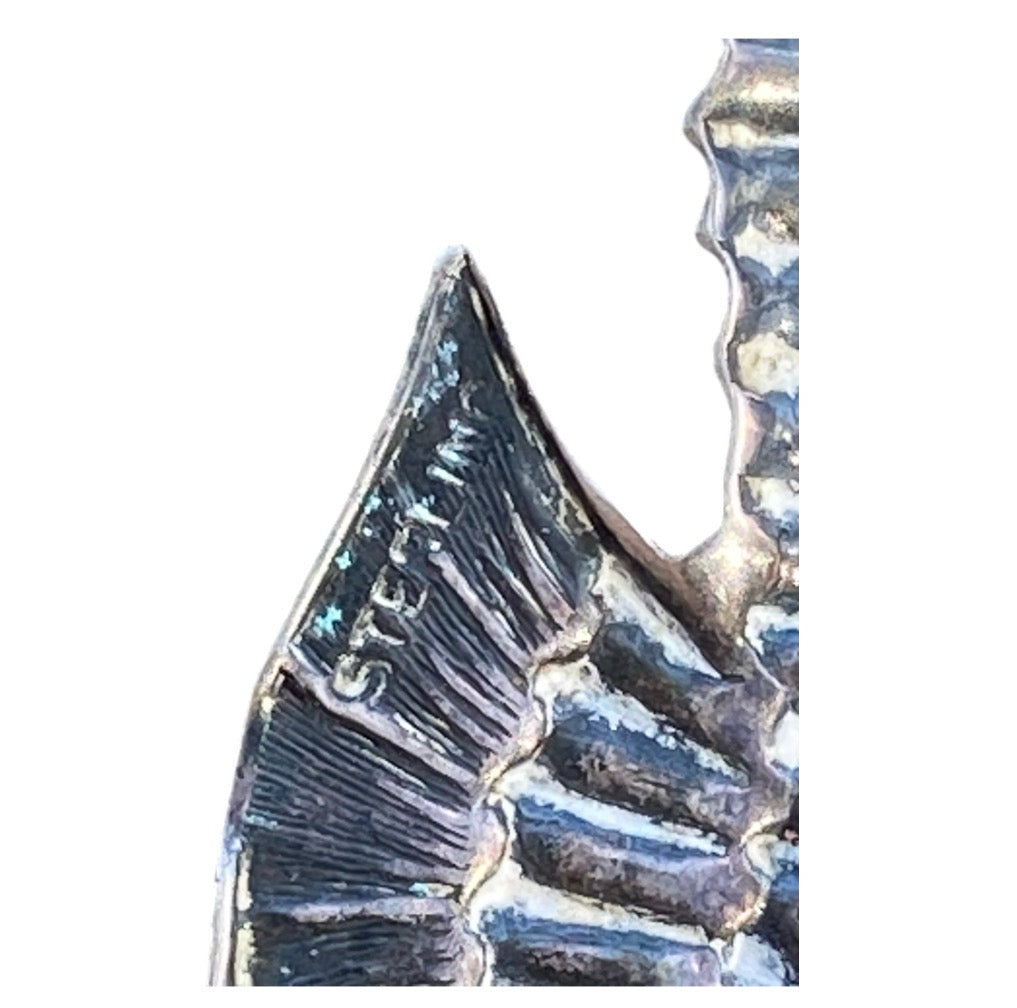 Vintage Sterling Silver Seahorse Brooch Mid Century Nautical Ocean Jewellery