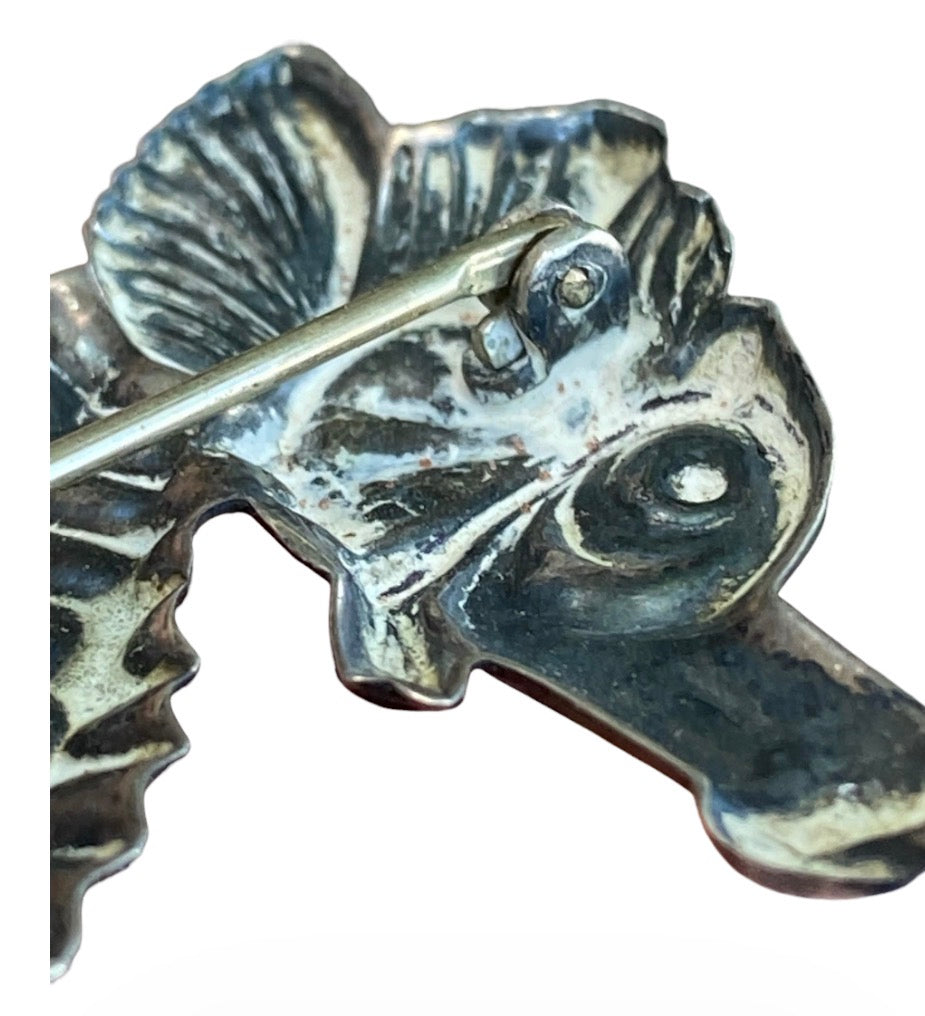 Vintage Sterling Silver Seahorse Brooch Mid Century Nautical Ocean Jewellery