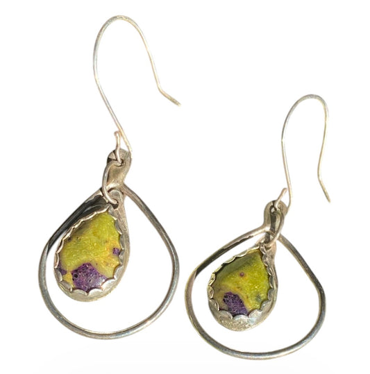 Stichtite in Serpentine Sterling Silver Earrings Handmade Tasmanian Gemstone Drops