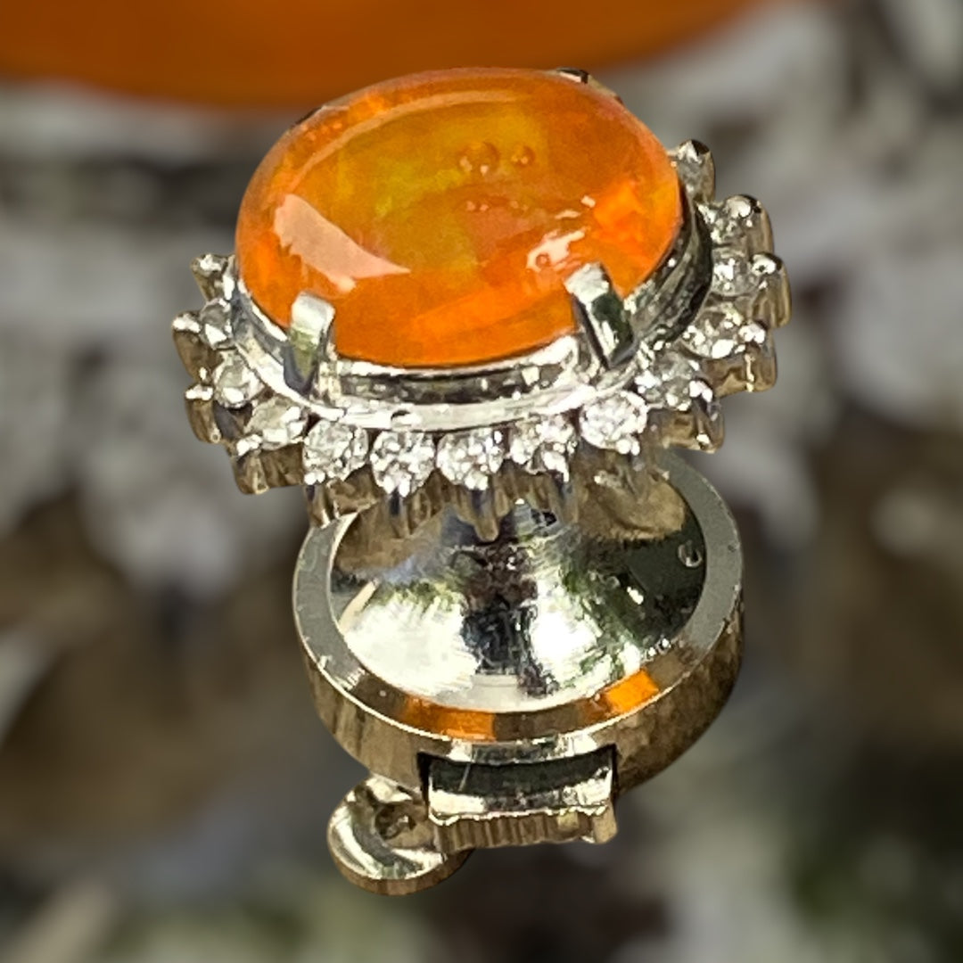 Mexican Fire Opal & Diamond Platinum Tie Pin