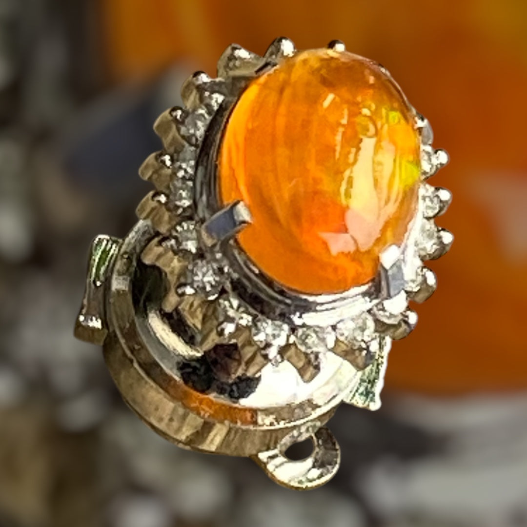 Mexican Fire Opal & Diamond Platinum Tie Pin
