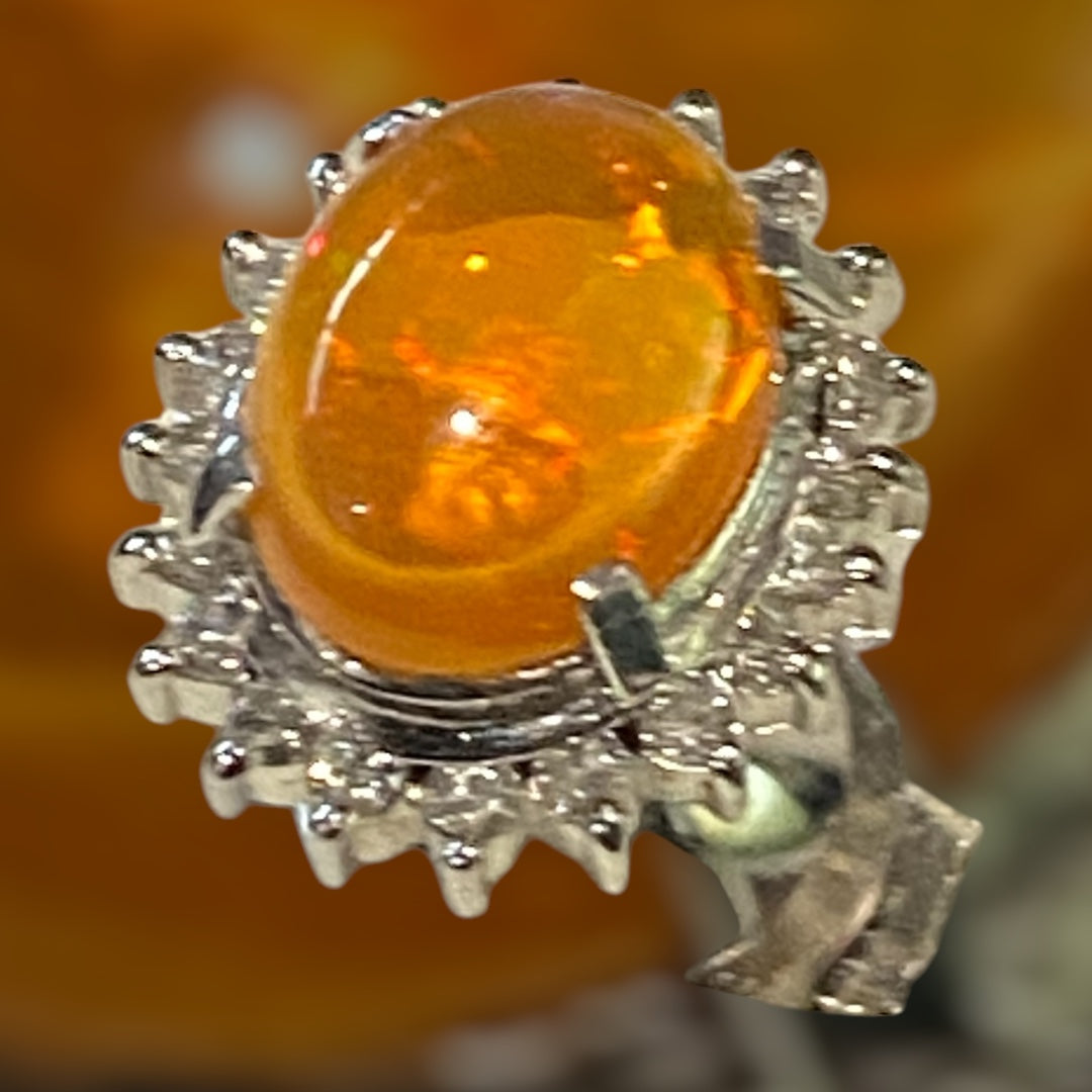 Mexican Fire Opal & Diamond Platinum Tie Pin