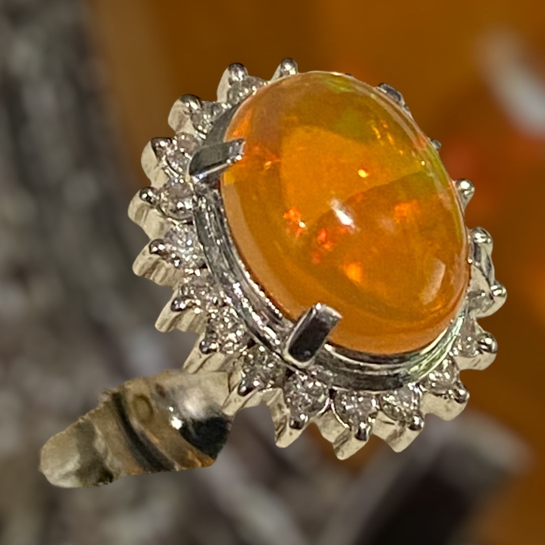 Mexican Fire Opal & Diamond Platinum Tie Pin