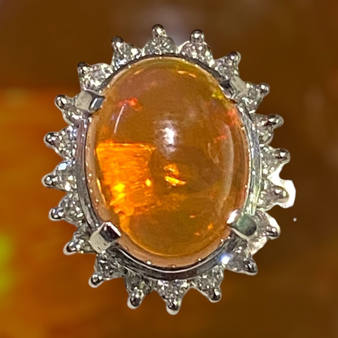 Mexican Fire Opal & Diamond Platinum Tie Pin