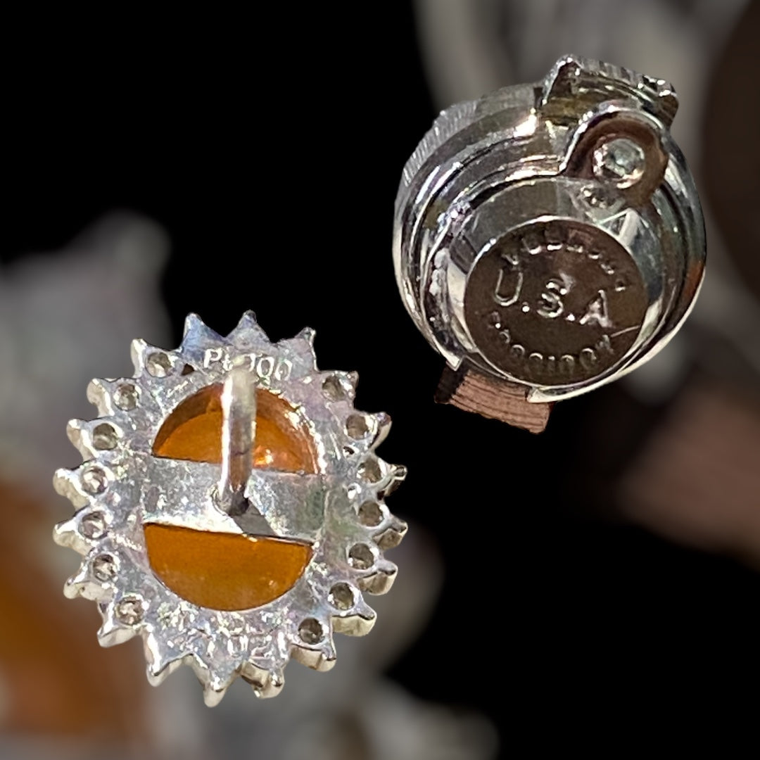 Mexican Fire Opal & Diamond Platinum Tie Pin