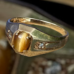 Vintage Tiger Eye & Diamond 10k Gold Ring