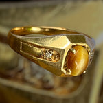 Vintage Tiger Eye & Diamond 10k Gold Ring