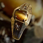 Vintage Tiger Eye & Diamond 10k Gold Ring