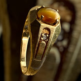 Vintage Tiger Eye & Diamond 10k Gold Ring