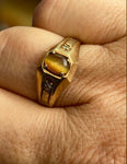 Vintage Tiger Eye & Diamond 10k Gold Ring