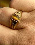 Vintage Tiger Eye & Diamond 10k Gold Ring