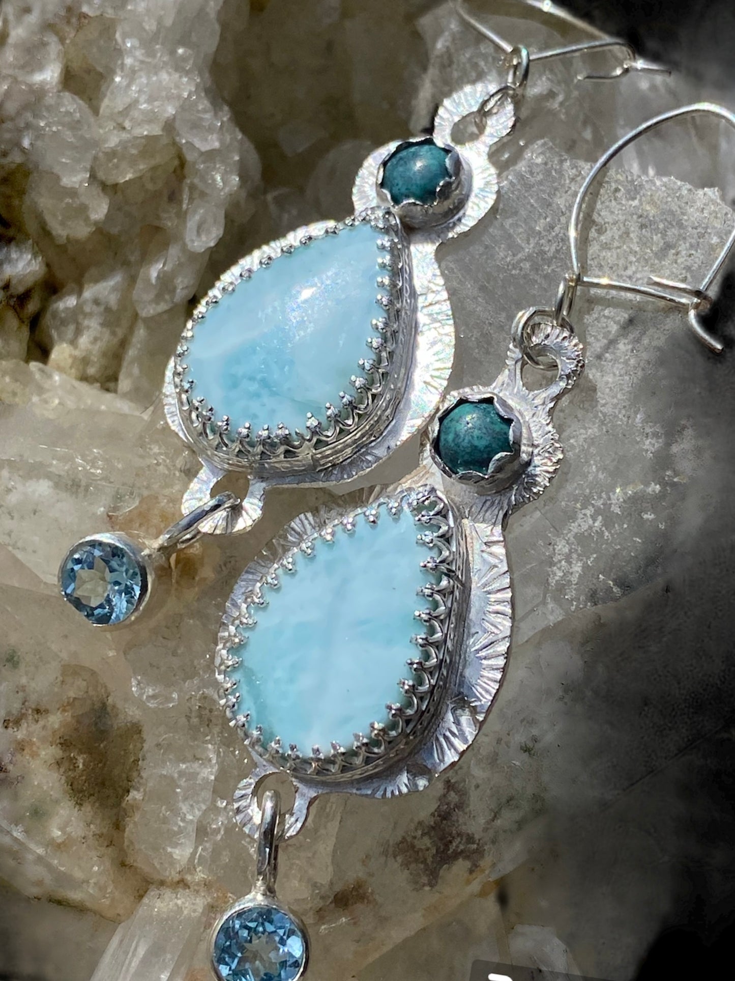 Handmade Larimar, Turquoise and Blue Topaz Earrings sold