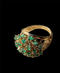 Yellow Gold Emerald Cluster Cocktail Dome Ring - 14k Round 2.55ctw Latticework