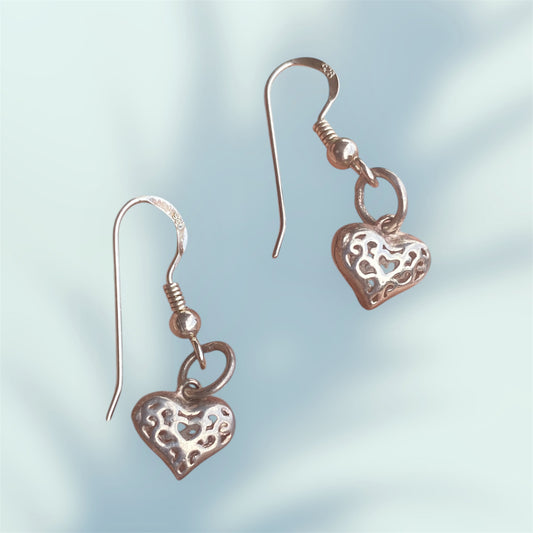 Handmade Sterling Silver Puffy Heart Earrings