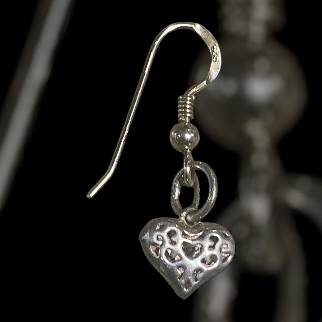 Handmade Sterling Silver Puffy Heart Earrings