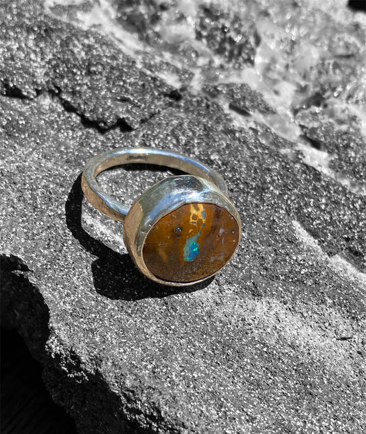 Qld Boulder Cats Eye Opal Ring