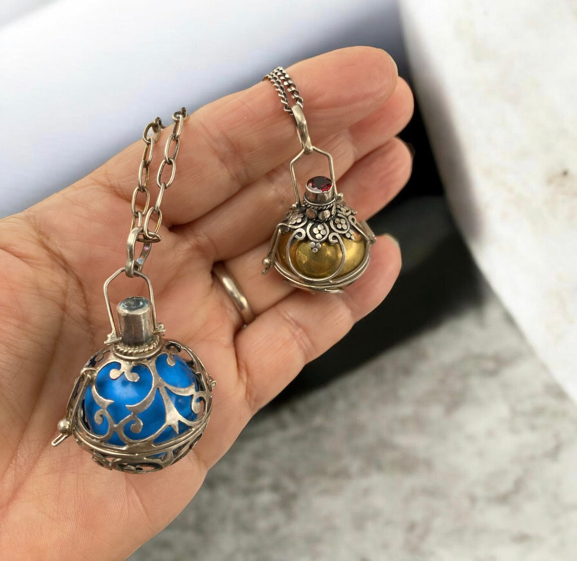 Sterling Silver Harmony Ball Pendant Chime Necklace Garnet Amethyst Blue Topaz