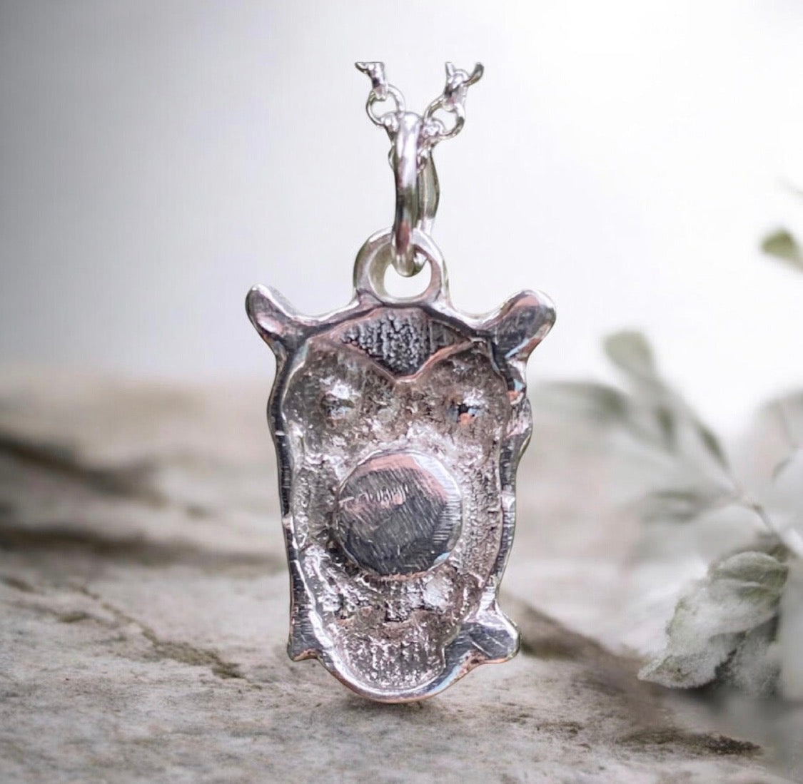 Handmade Sterling Silver Owl Pendant Blue Sapphire Sand Cast Necklace