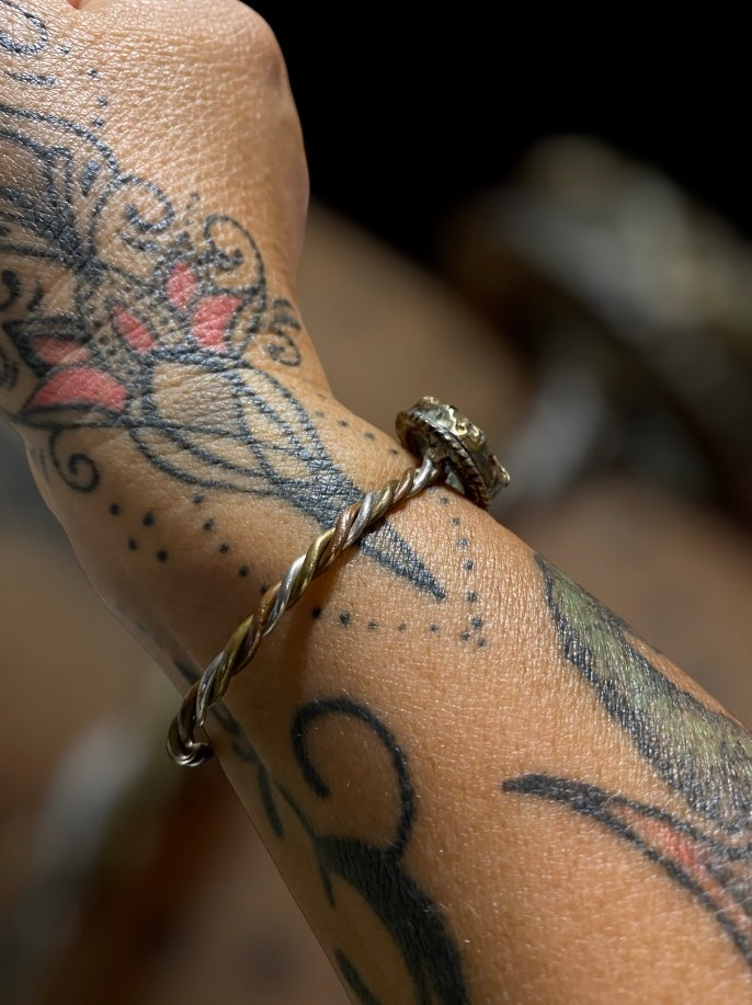 Artisan Mixed Metal Bracelet Cuff with Blue Topaz & Raw Blue Apatite