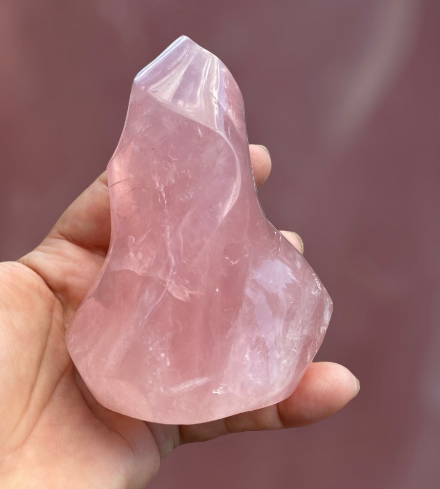 Natural Rose Quartz Flame Carving