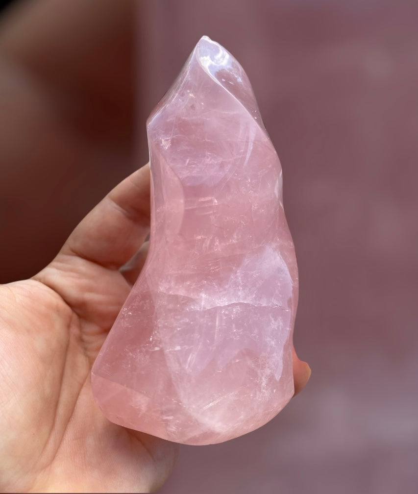 Natural Rose Quartz Flame Carving
